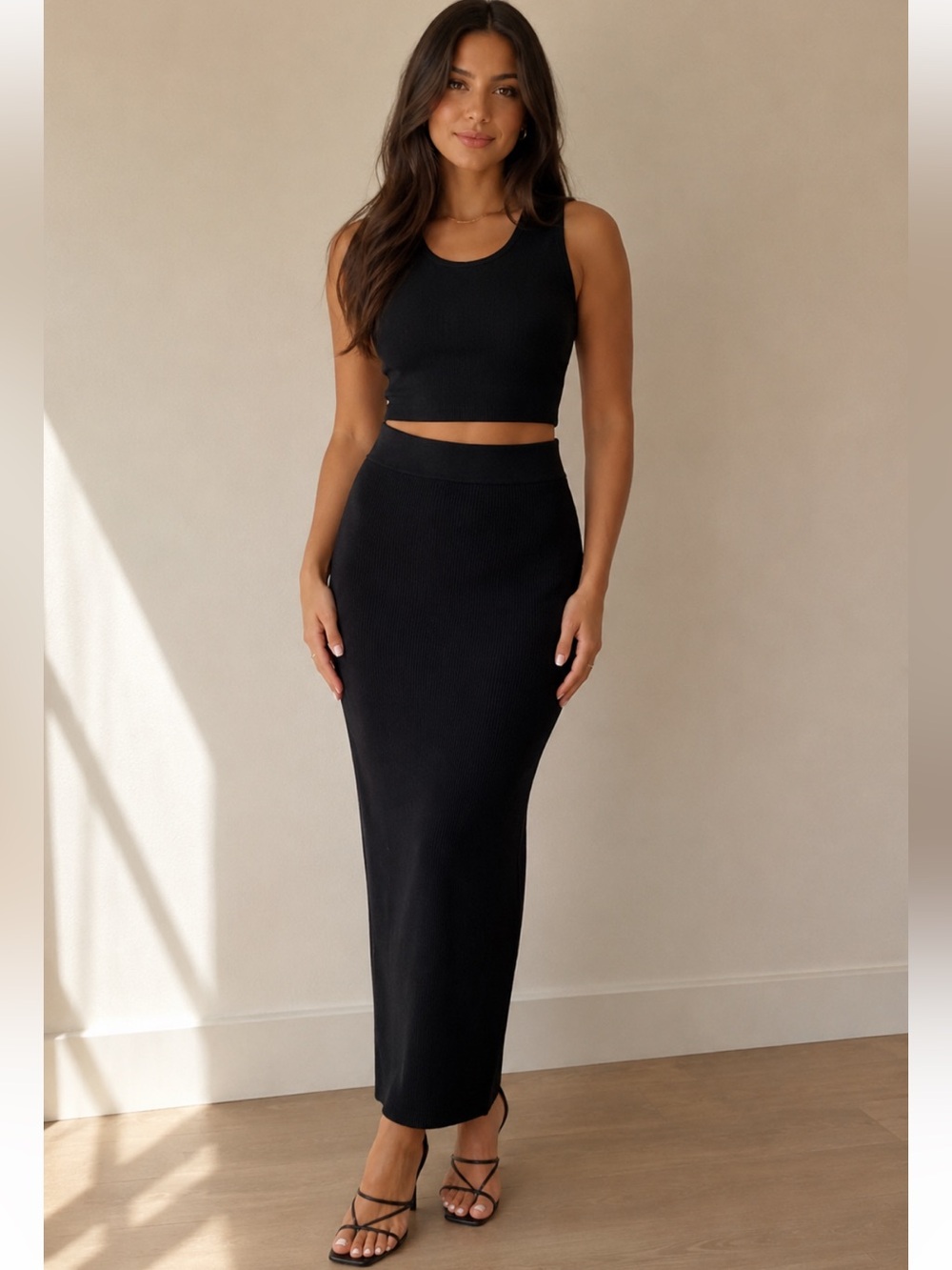 Cuts Clothing Black Ribbed Midi Skirt